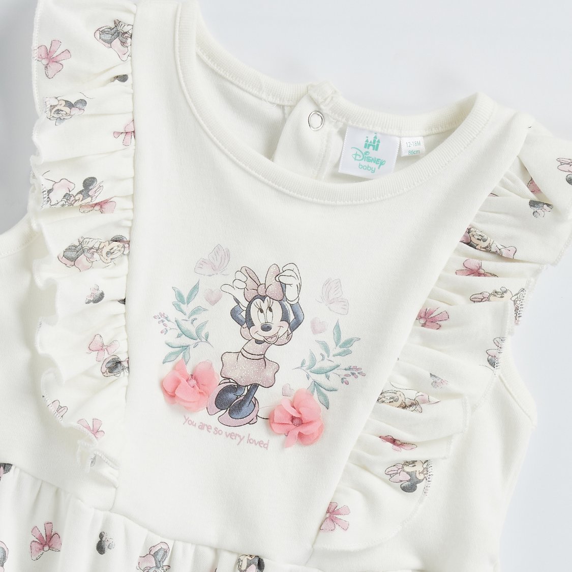 Minnie Mouse Print Romper with Button Closure