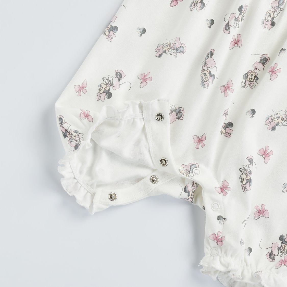 Minnie Mouse Print Romper with Button Closure