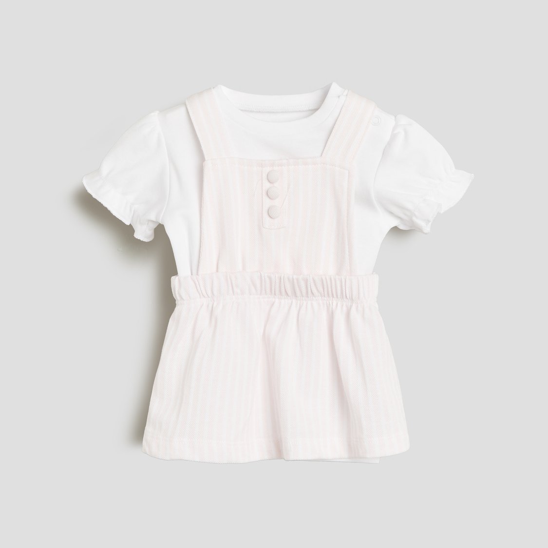 Juniors Striped Pinafore Dress and Top Set
