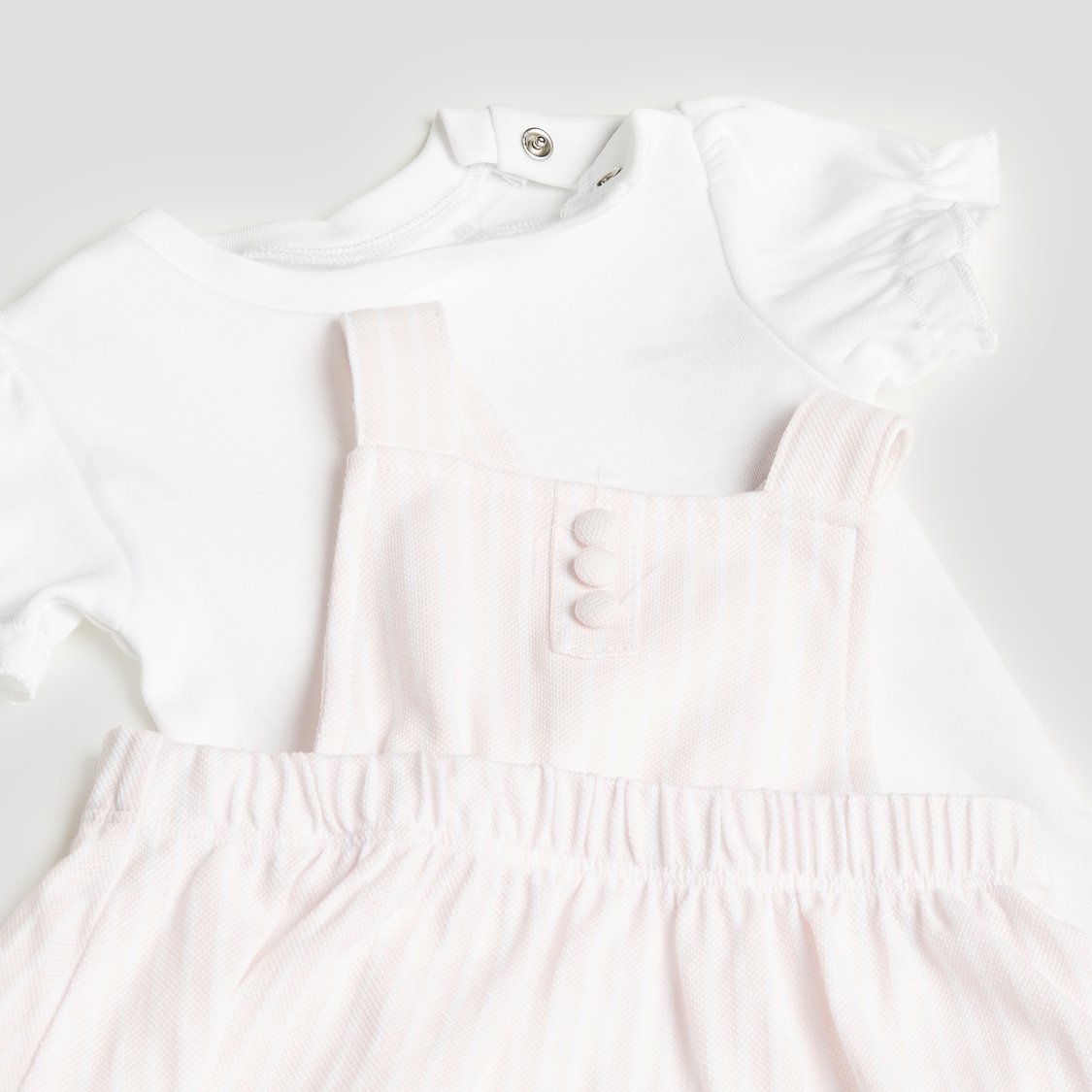 Juniors Striped Pinafore Dress and Top Set
