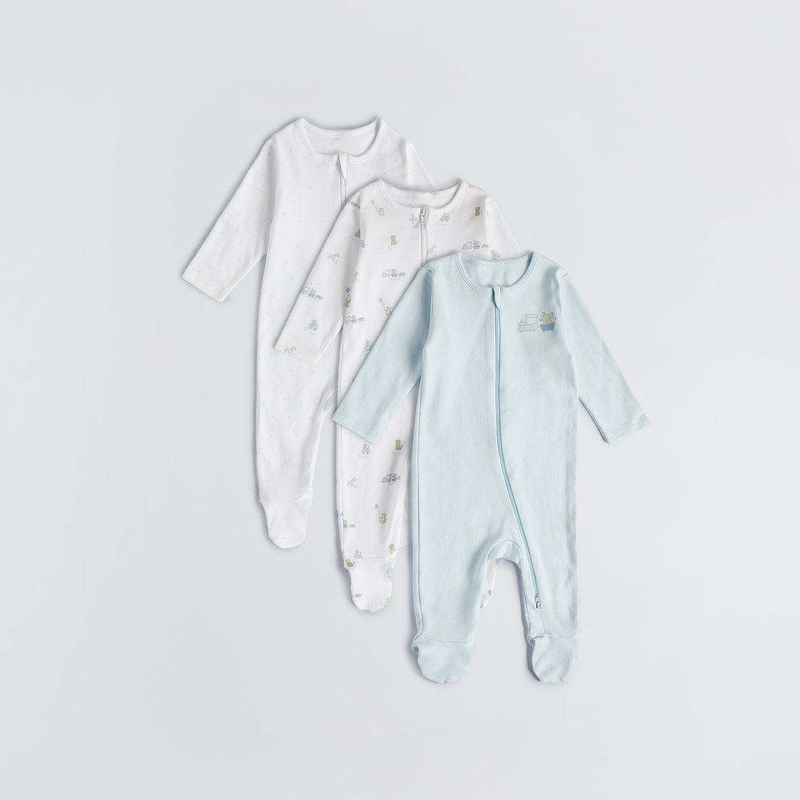 Juniors Printed Sleepsuit with Zip Closure - Set of 3