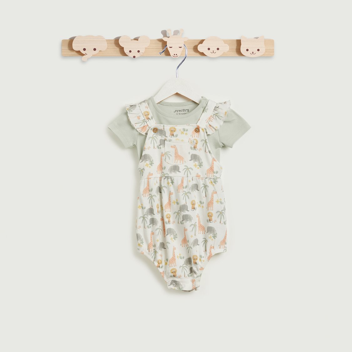 Juniors Animal Print T-shirt and Dungaree Set