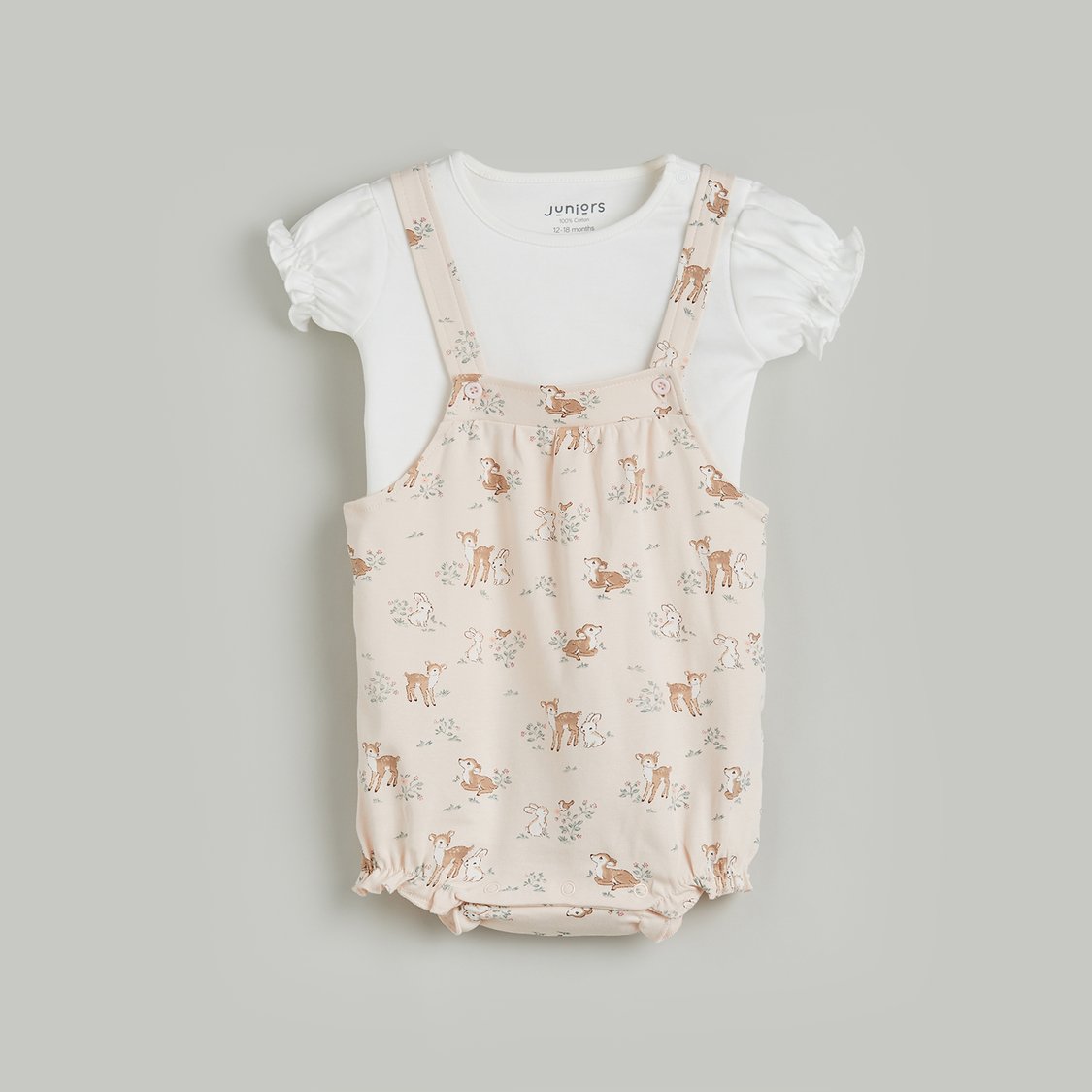 Juniors Printed Dungaree with T-shirt Set