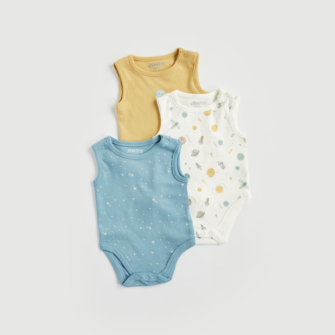 Juniors Space Print Sleeveless Bodysuit - Set of 3