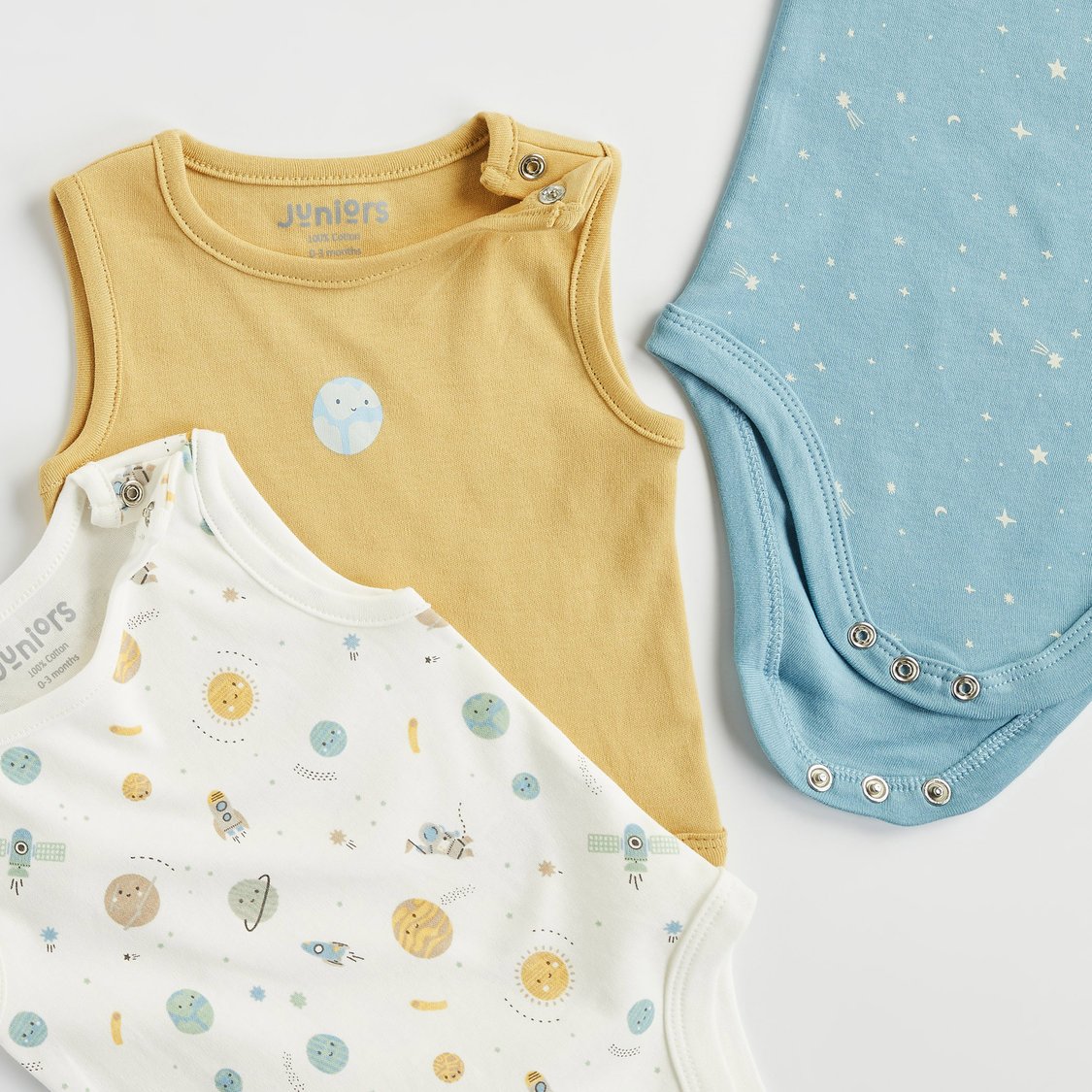 Juniors Space Print Sleeveless Bodysuit - Set of 3