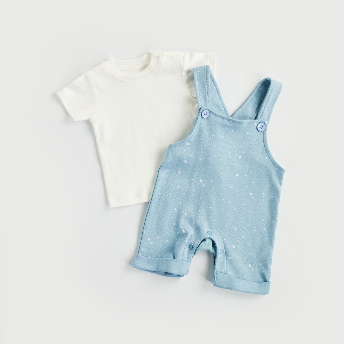 Juniors Solid T-shirt and Printed Dungaree Set