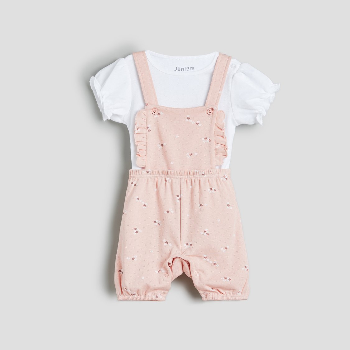 Juniors Printed Dungaree and T-shirt Set