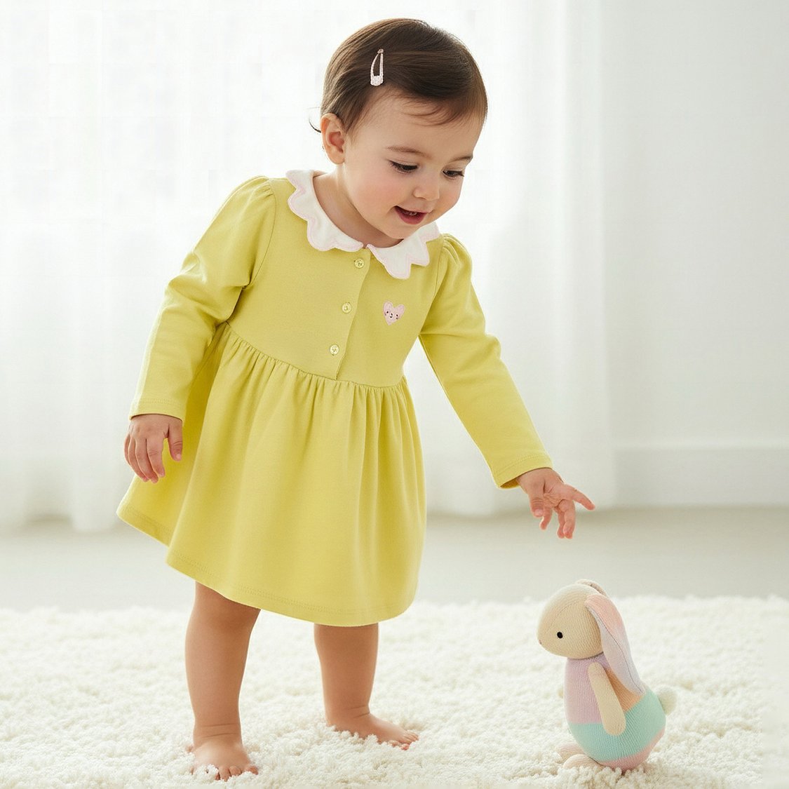 Juniors A-line Dress with Scallop Collar