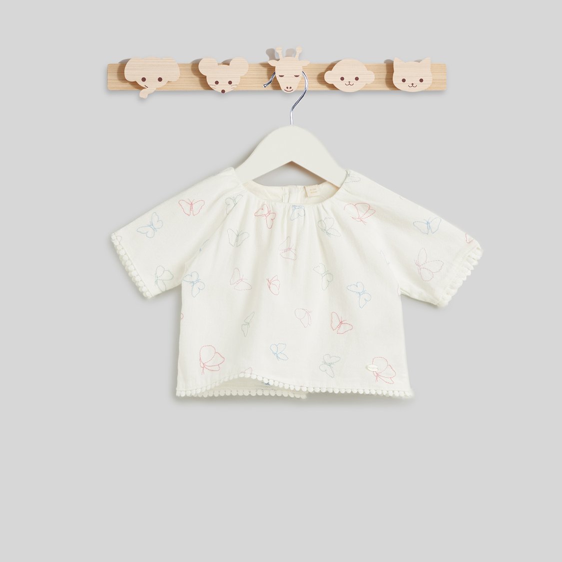 Giggles Butterfly Print Top with Lace Detail