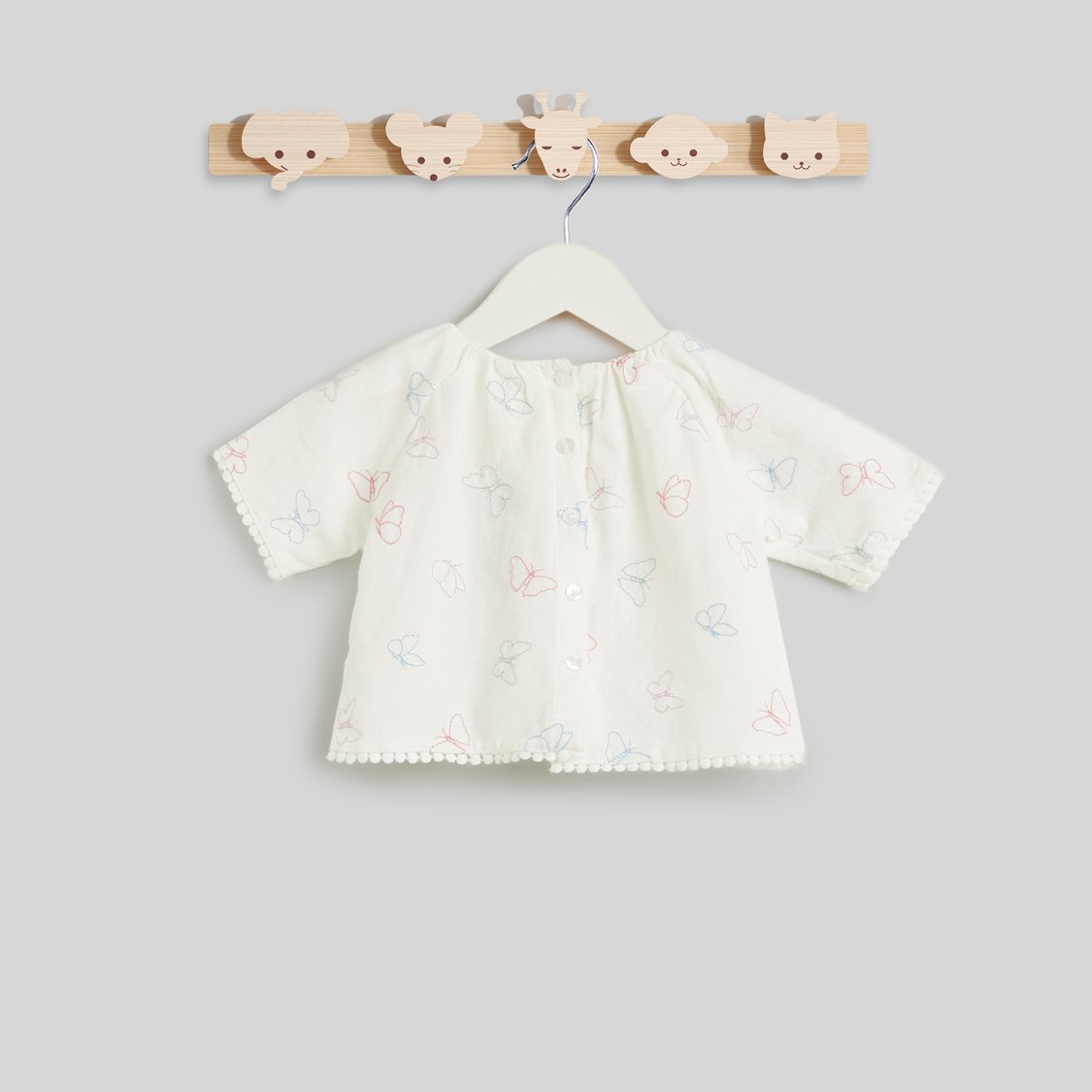 Giggles Butterfly Print Top with Lace Detail