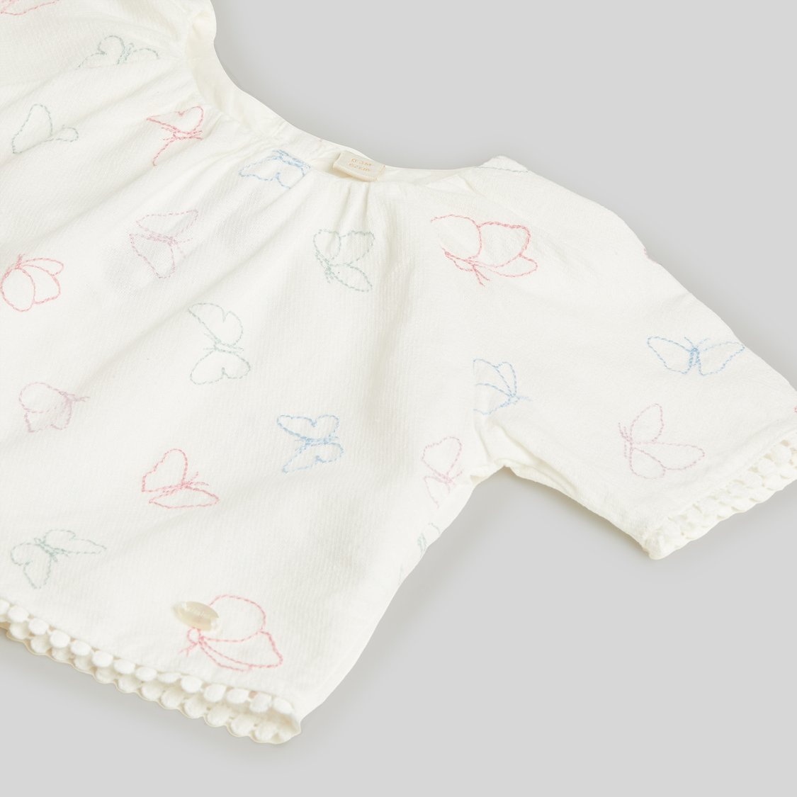 Giggles Butterfly Print Top with Lace Detail