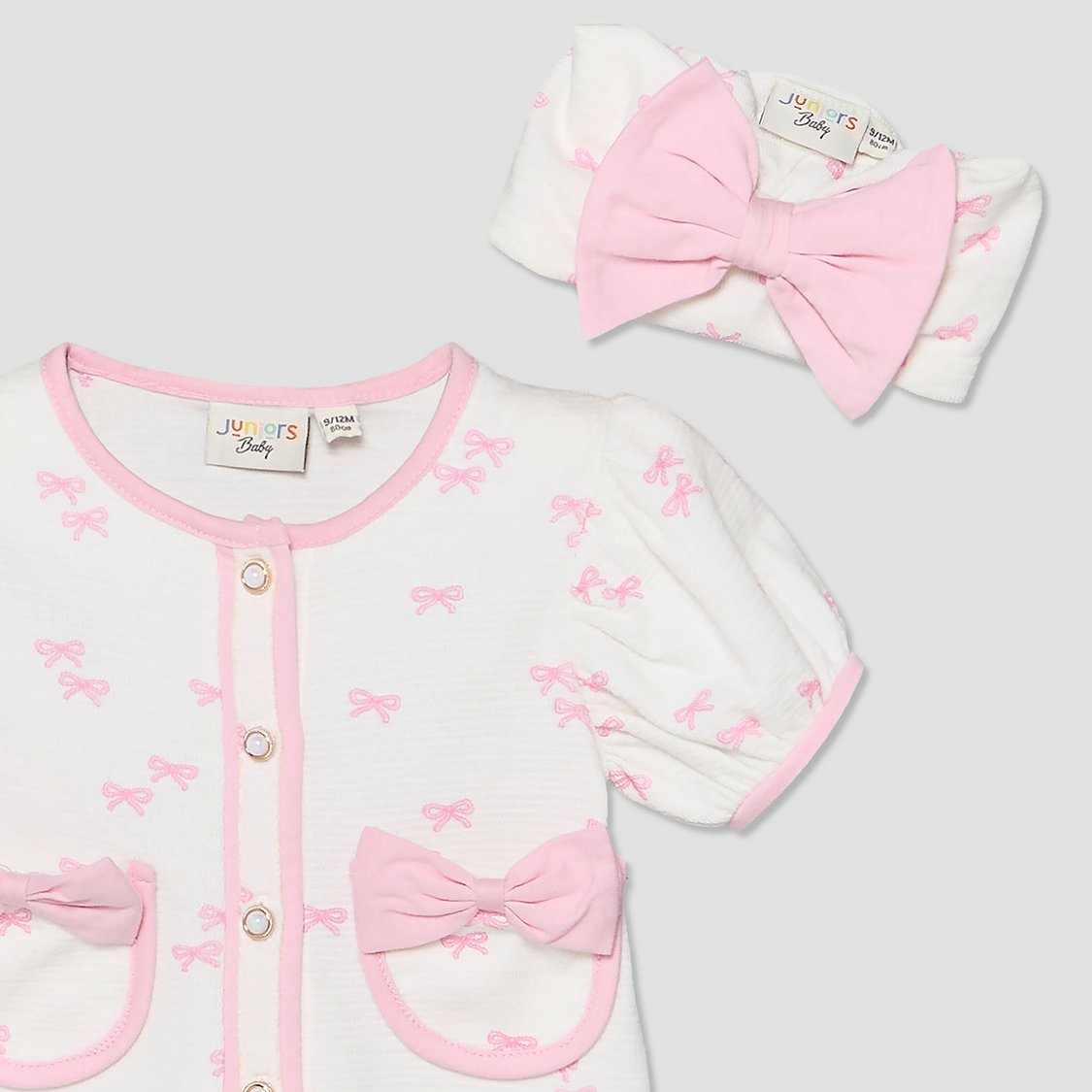 Juniors Bow Print Top and Skirt Set with Headband