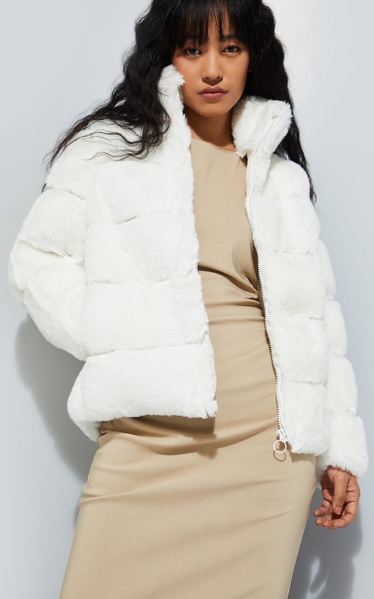 puffy blouson ホワイト　rosymonster Buy Women Faux Fur Padded Oversized Jacket Online at just Rs