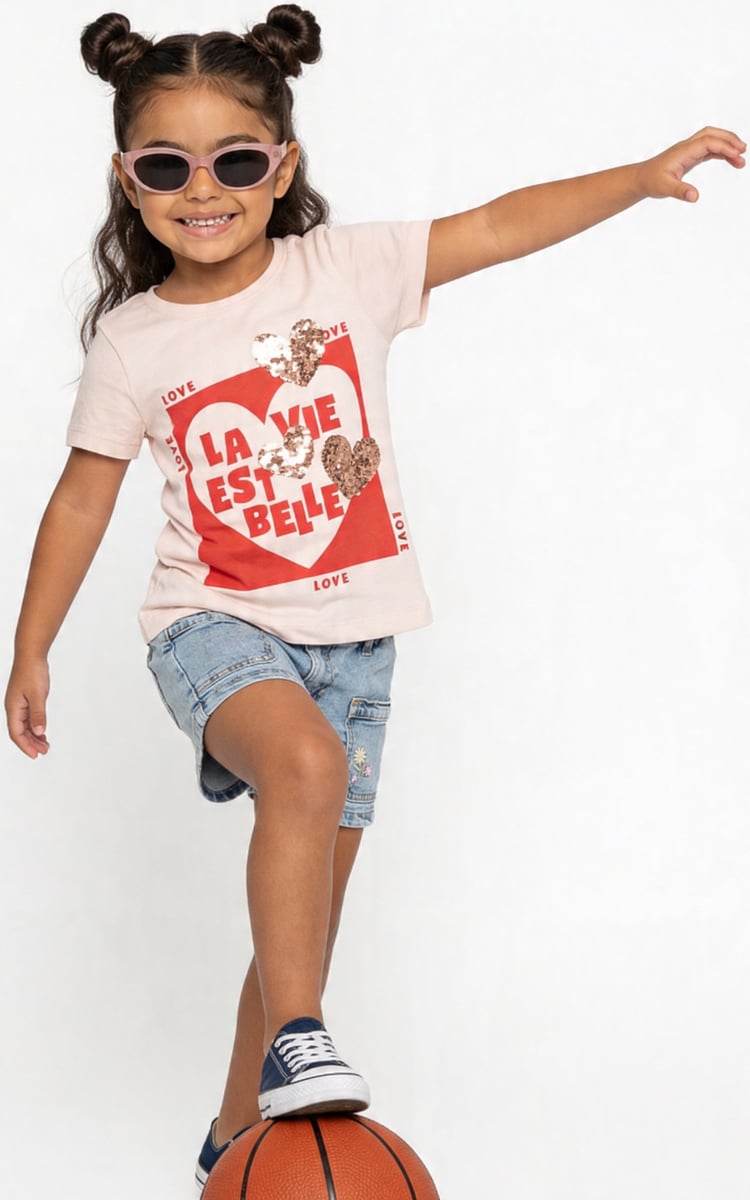 ym♡‼︎ Buy Girls Heart Sequin T-shirt Online at just Rs. 199.0