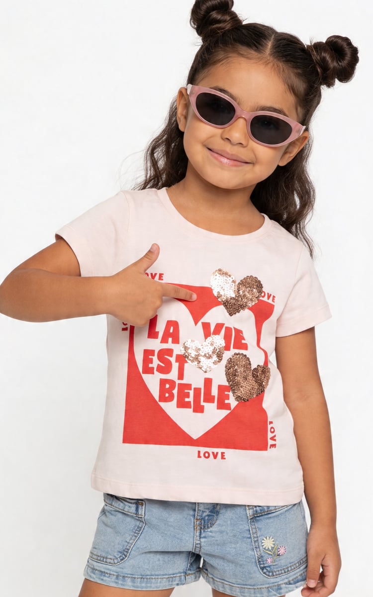 Buy Girls Heart Sequin T-shirt Online at just Rs. 199.0