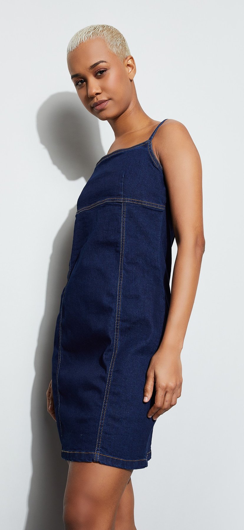 Buy GINGER Solid Denim Mini Dress from Ginger at just INR 1499.0