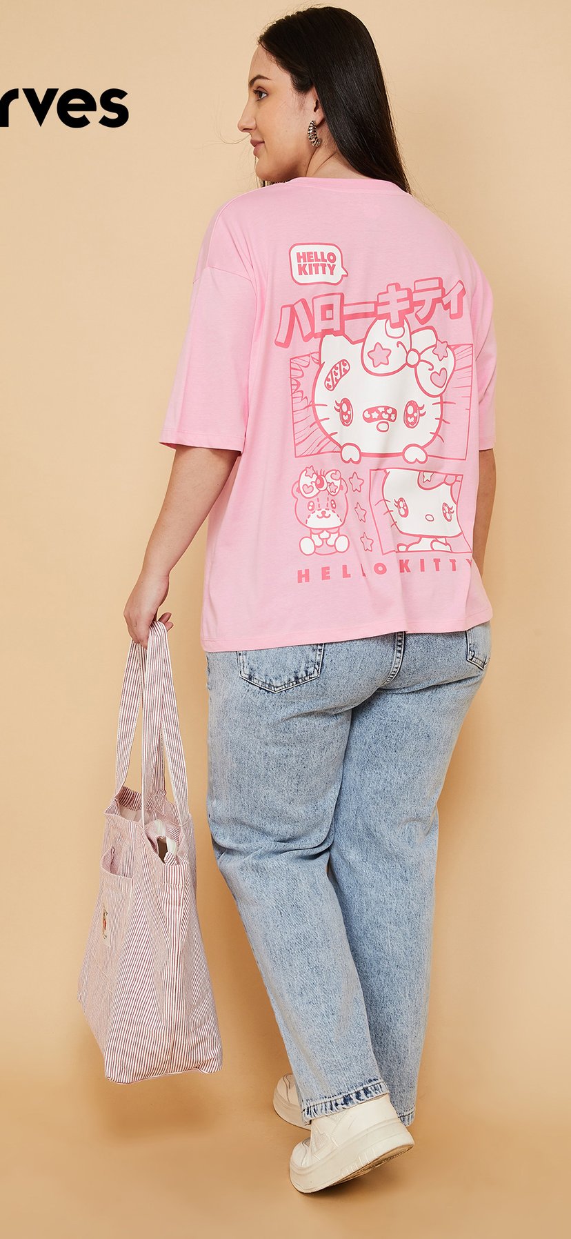 Buy Women Hello Kitty Print Oversized T-shirt Online at just Rs