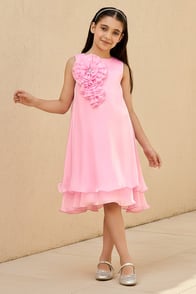 Juniors Floral Applique Dress with Zip Closure