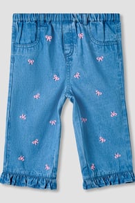 Juniors Bow Embroidered Jeans with Elasticated Waist