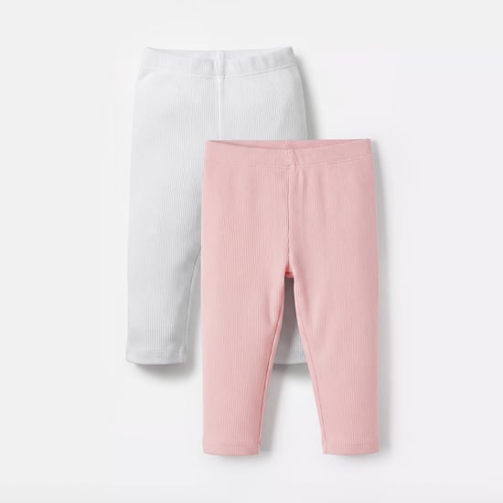 Juniors Solid Leggings with Elasticated Waist - Pack of 2