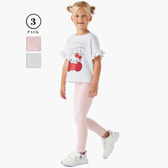Juniors Solid Leggings with Elasticated Waistband - Set of 2