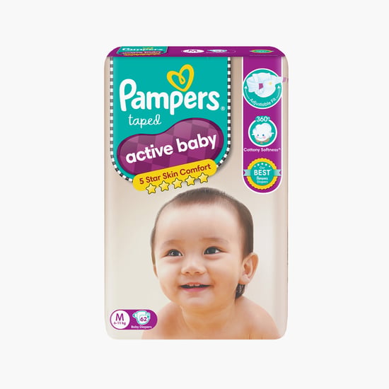 Pamper Active Baby Taped Diaper - Size M - 62 Pcs