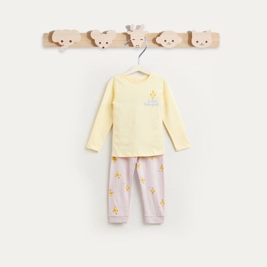 Juniors Bird Print T-shirt with Long Sleeves and Pyjama Set