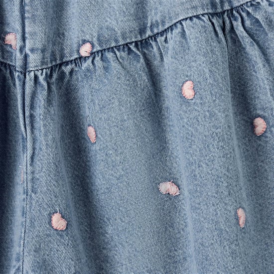 Juniors All-Over Heart Embroidered Denim Pants with Elasticated Waistband