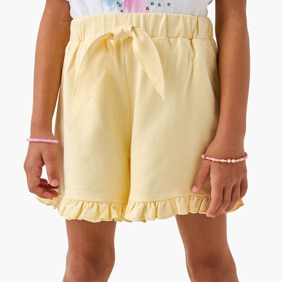 Juniors Solid Shorts with Ruffle Hem and Elasticated Waistband