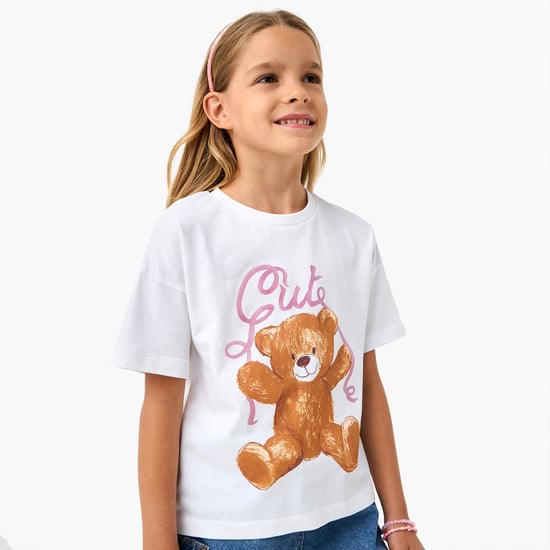 Juniors Graphic Print T-shirt with Short Sleeves