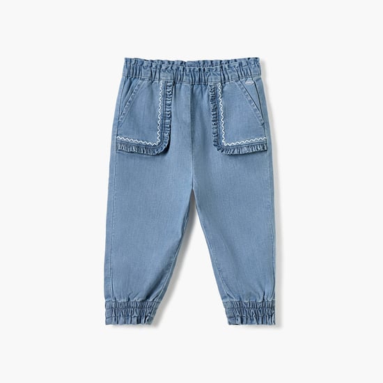 Giggles Solid Denim Joggers with Elasticated Waistband