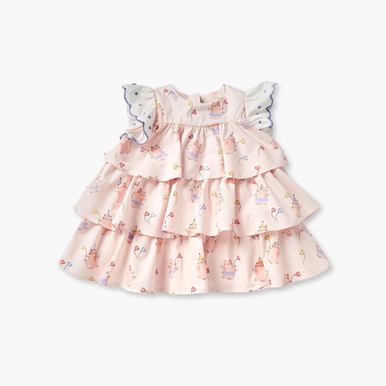 Juniors Cat Print Tiered Dress with Bloomers