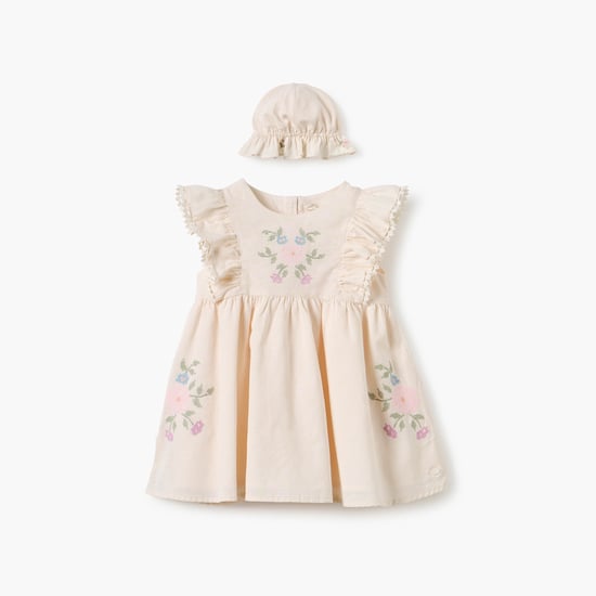 Giggles Embroidered A-Line Dress with Cap