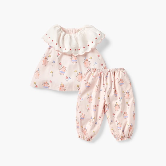 Juniors Cat Print Top and Joggers Set