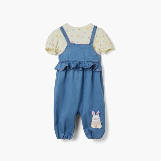 Juniors Bunny Applique Dungaree and T-shirt Set