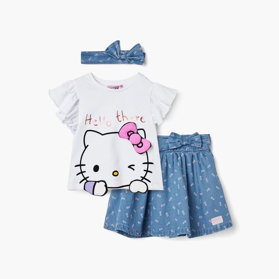 Juniors Hello Kitty Print T-shirt with Skirt and Hairband
