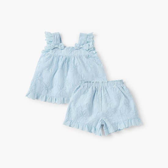 Giggles Floral Embroidered Top and Shorts Set
