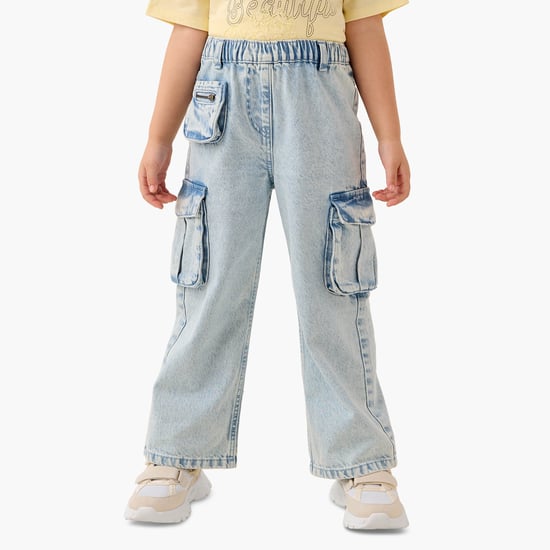 Juniors Girls' Solid Jeans with Pockets and Elasticated Waistband