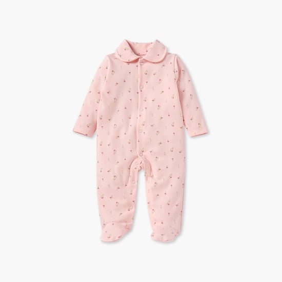 Juniors Floral Print Sleepsuit with Collar and Button Closure