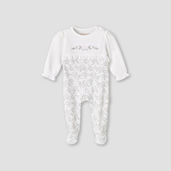 Giggles Floral Embroidered Long Sleeves Sleepsuit