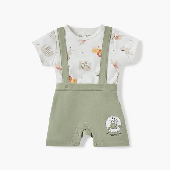Juniors Animal Print T-shirt and Dungaree Set