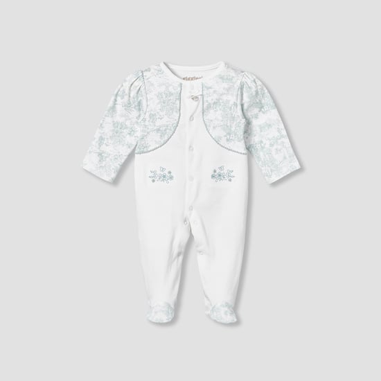 Giggles Floral Embroidered Long Sleeve Sleepsuit