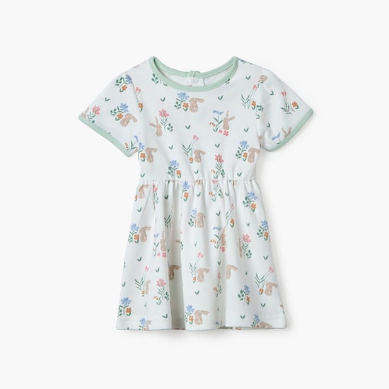 Juniors Bunny Print A-line Dress with Short Sleeves