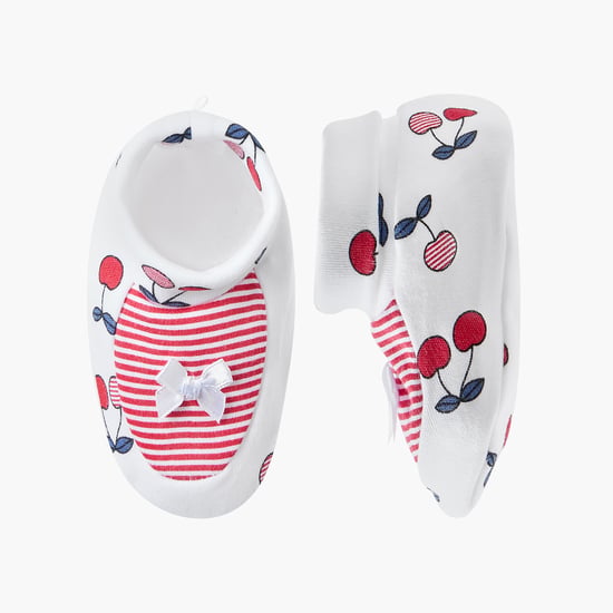 Juniors Cherry Print Booties with Bow Detail