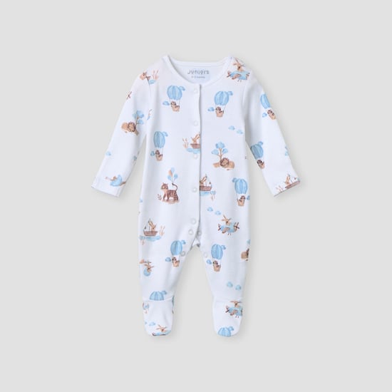Juniors Printed Sleepsuit with Long Sleeves and Button Closure