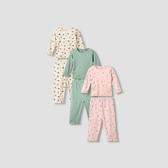 Juniors Floral Print T-shirt with Pyjamas - Set of 3