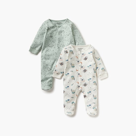 Juniors Space Print Closed Feet Sleepsuit with Long Sleeves - Set of 2