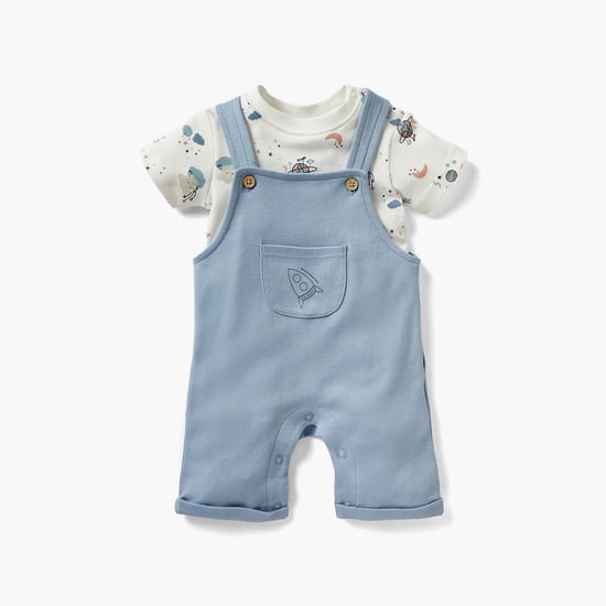 Juniors Space Print Dungaree and T-shirt Set