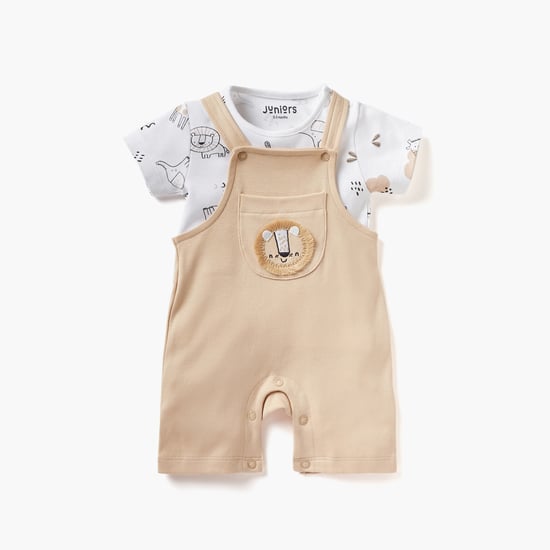 Juniors Lion Applique Detail Dungaree and T-shirt Set