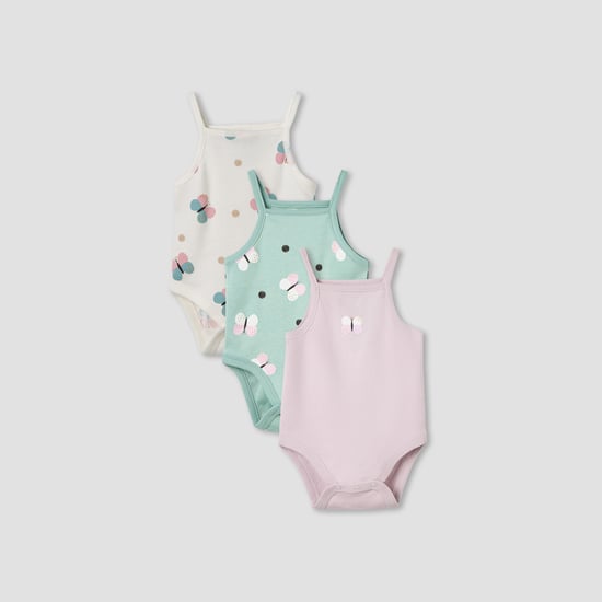 Juniors Butterfly Print Strappy Bodysuit - Set of 3